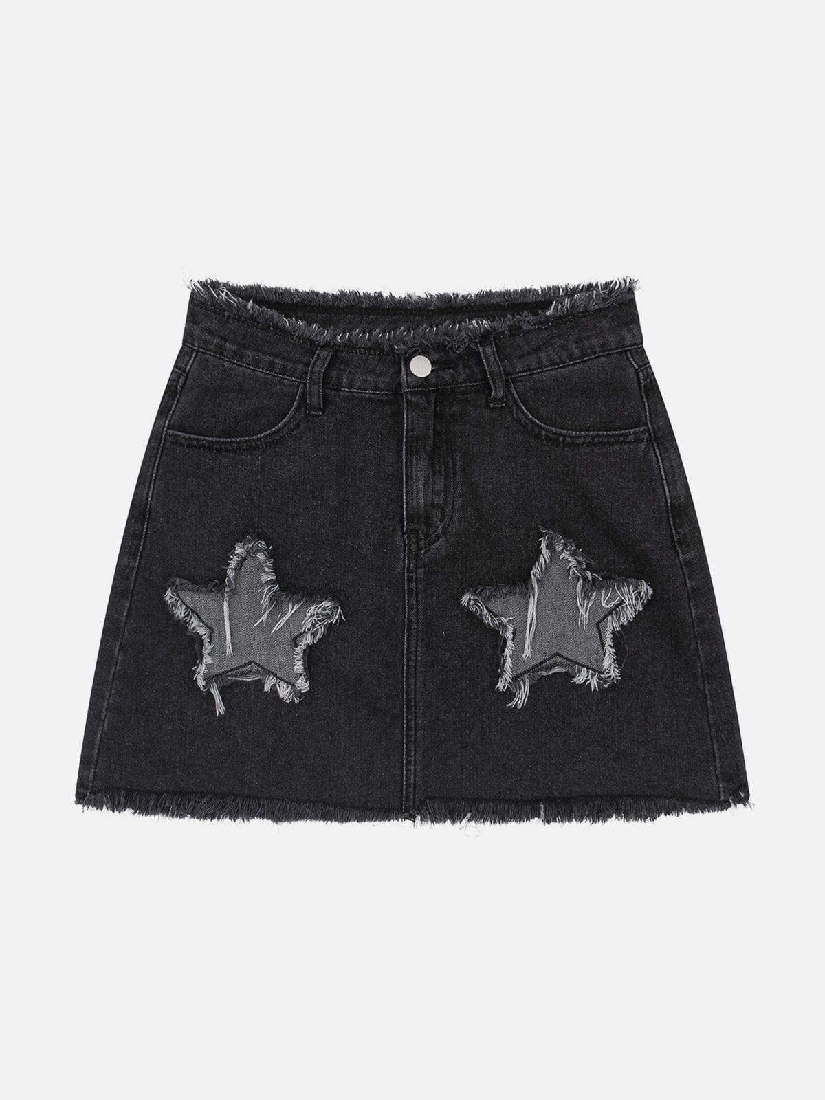 Black denim skirt top with stars