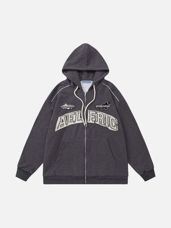 Aelfric Eden Embroidered Star Letter Zip Up Hoodie