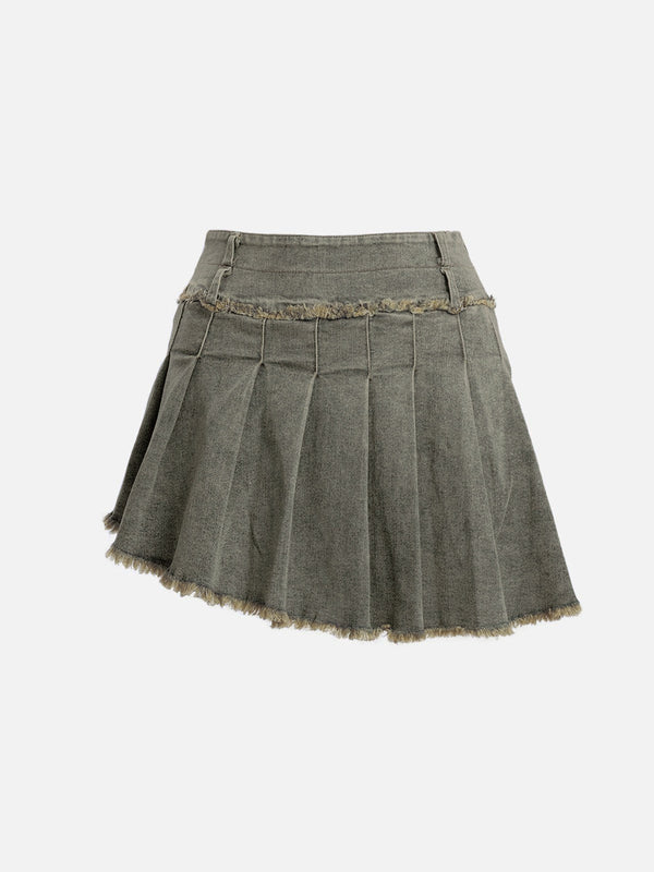 Aelfric Eden Fringe Wrinkle Washed Denim Skirt