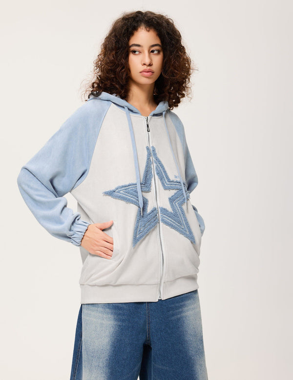 Aelfric Eden Suede Star Patchwork Zip Up Hoodie