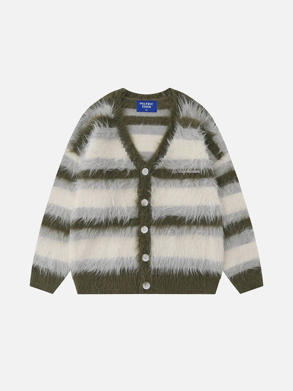 Aelfric Eden Color Blocking Striped Fuzzy Cardigan