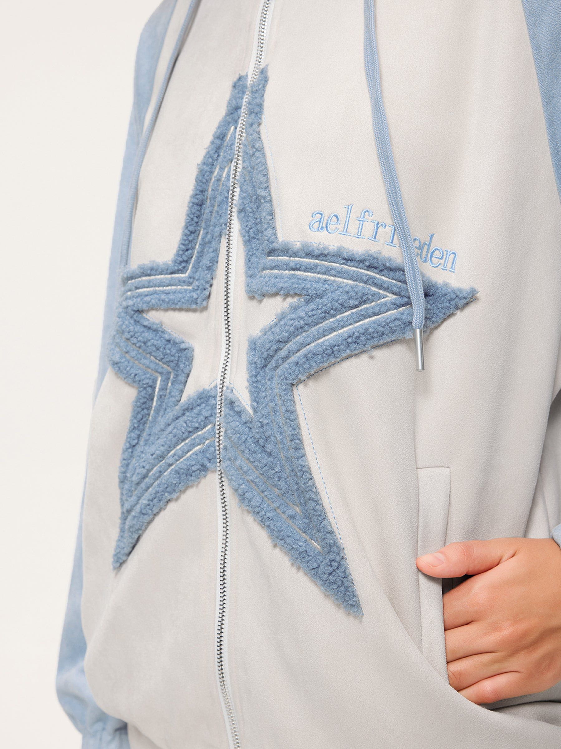 Aelfric Eden Suede Star Patchwork Zip Up Hoodie