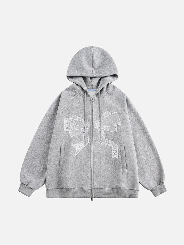 Aelfric Eden Embroidery Lace Bow Zip Up Hoodie