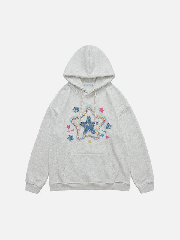 Aelfric Eden Denim Star Applique Embroidery Hoodie