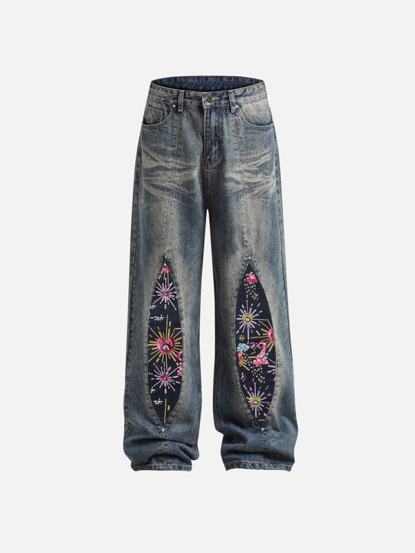 [Pre-Order] Aelfric Eden Flower Patchwork Loose Jeans