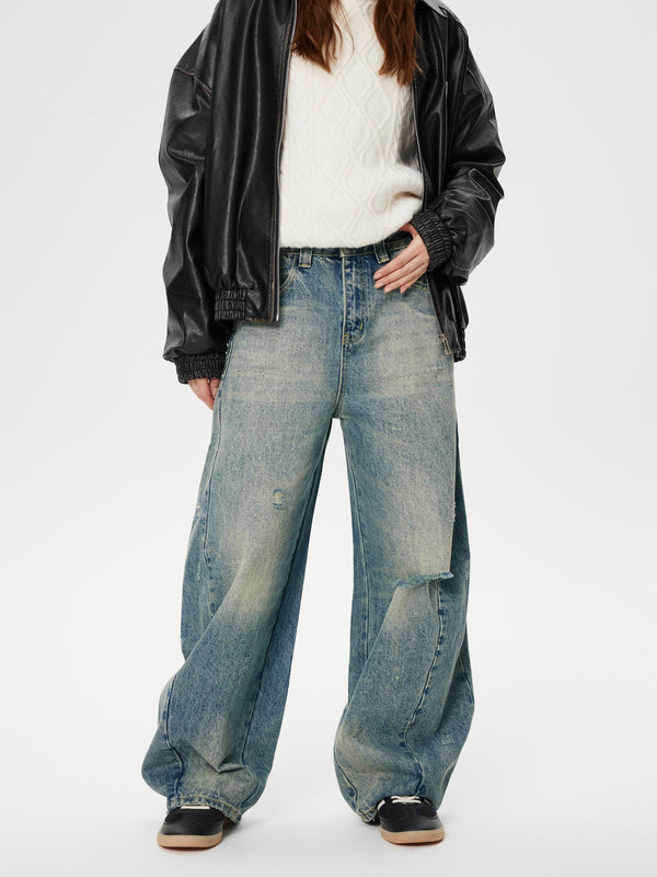 Aelfric Eden Distressed Washed Barrel Jeans