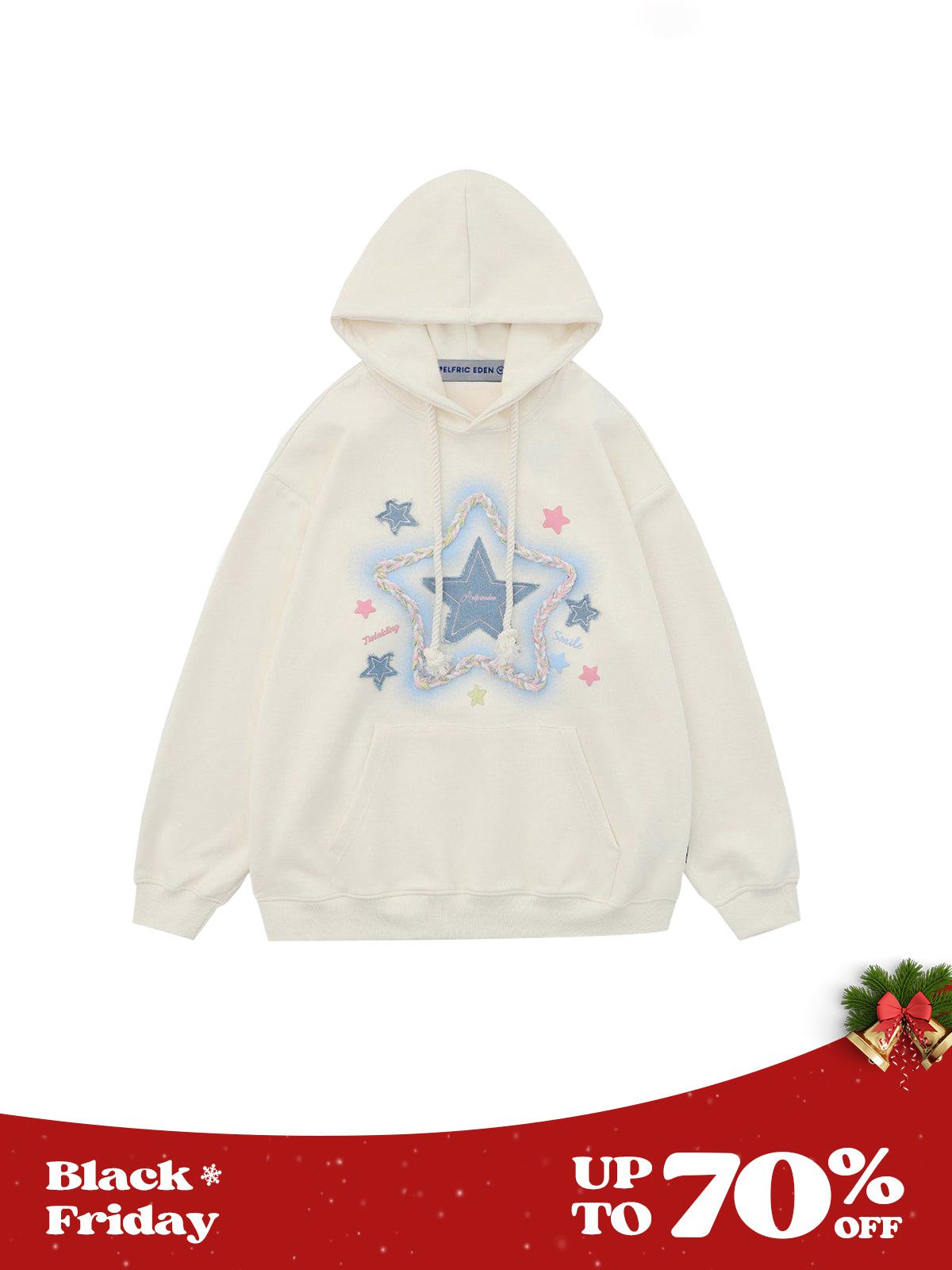 Aelfric Eden Denim Star Applique Embroidery Hoodie