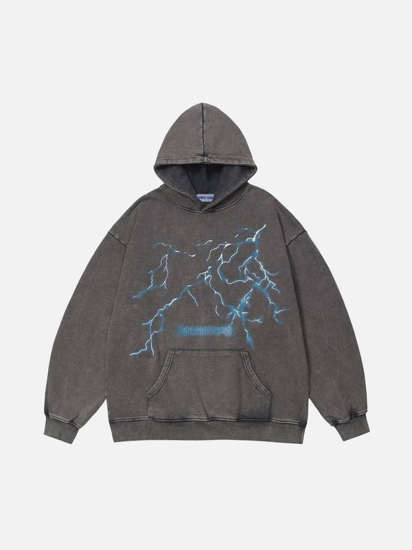 Aelfric Eden Washed Lightning Print Hoodie