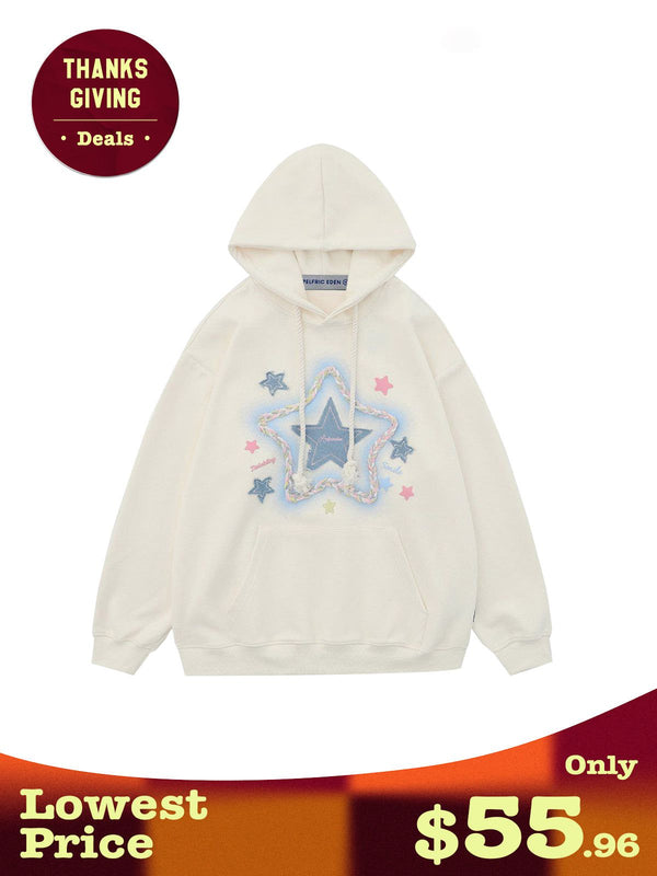 Aelfric Eden Denim Star Applique Embroidery Hoodie