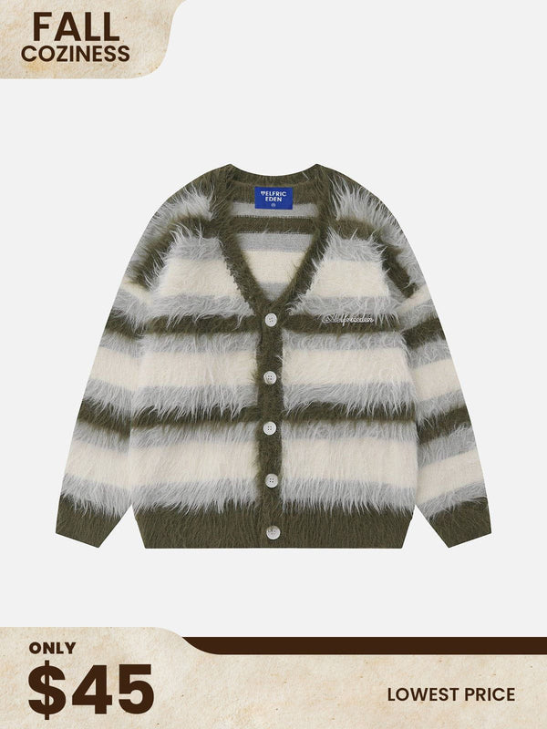 Aelfric Eden Color Blocking Striped Fuzzy Cardigan