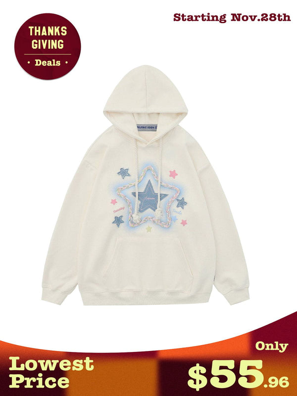 Aelfric Eden Denim Star Applique Embroidery Hoodie