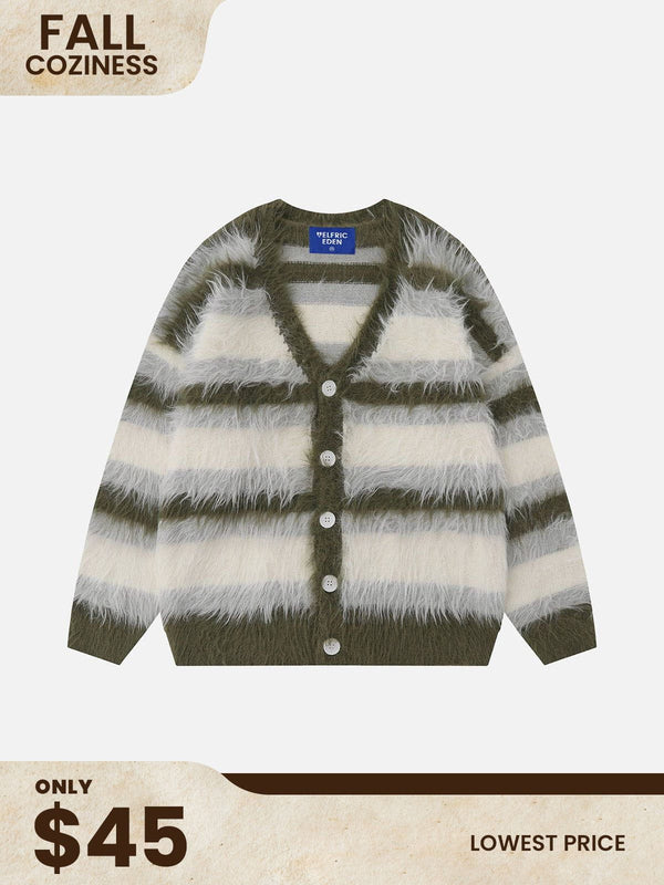 Aelfric Eden Color Blocking Striped Fuzzy Cardigan