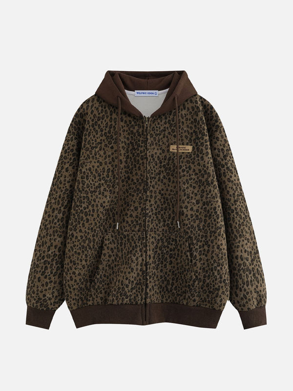 Aelfric Eden Leopard Print Zip Up Hoodie