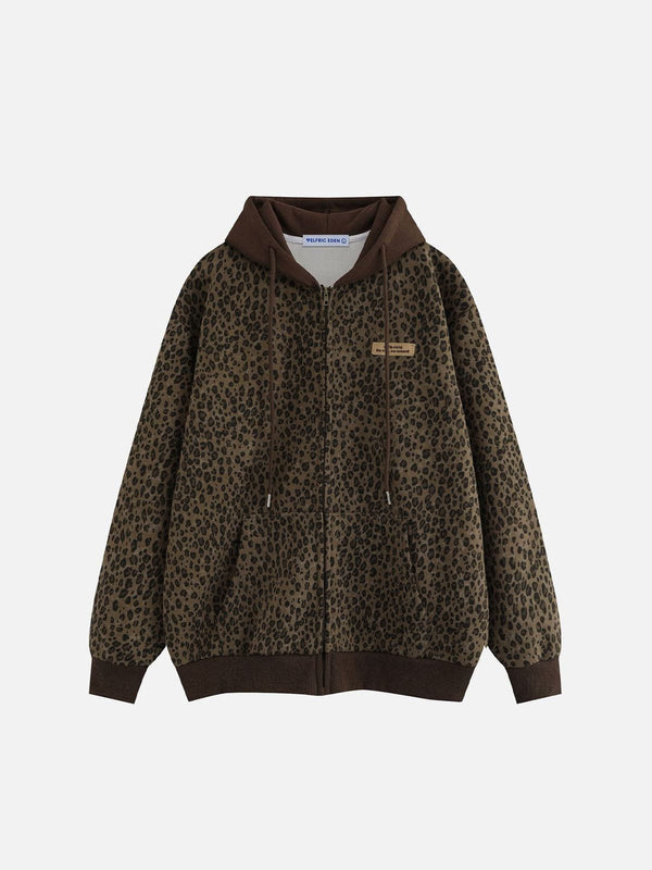 Aelfric Eden Leopard Print Zip Up Hoodie