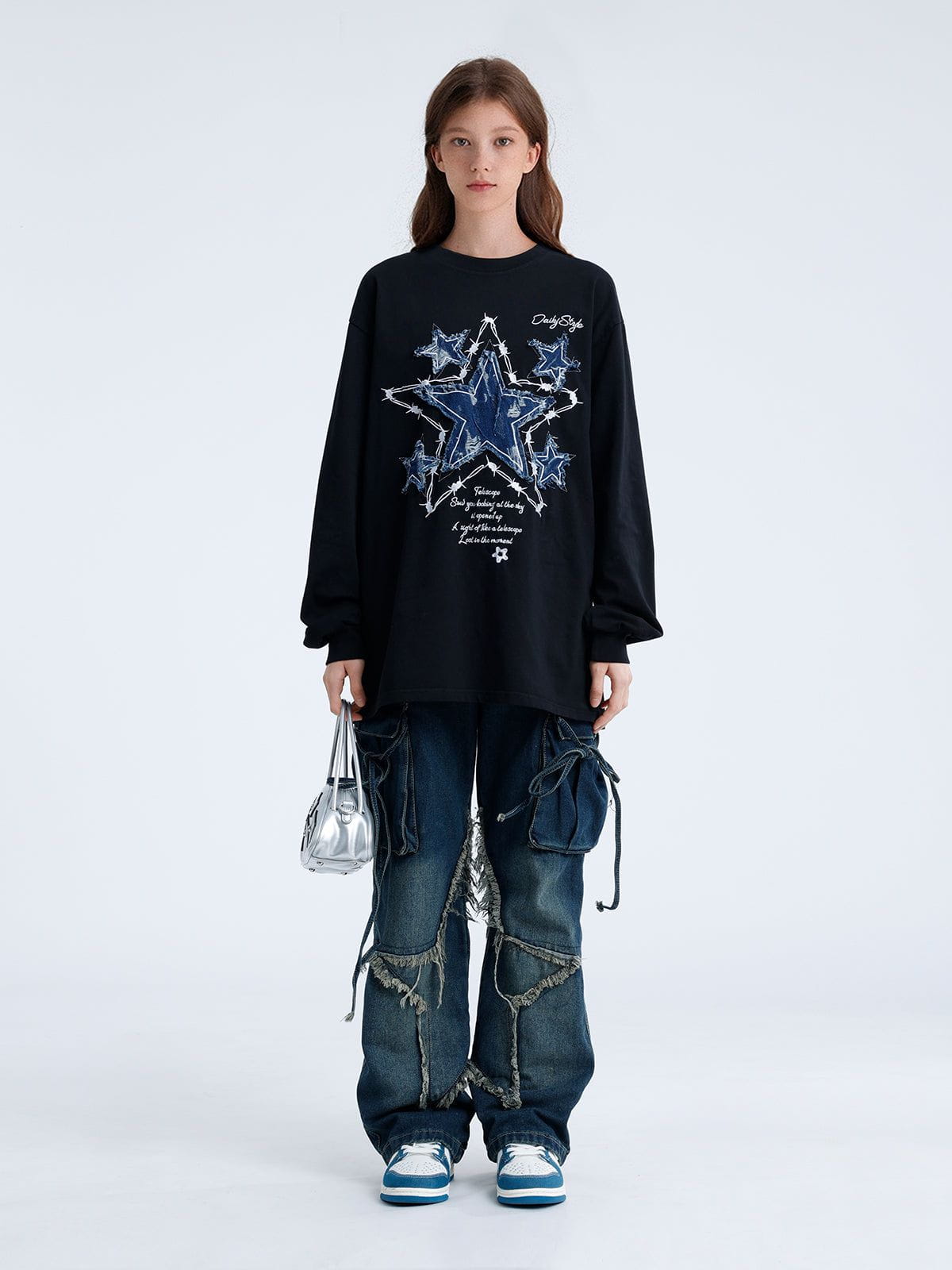 Aelfric Eden Applique Embroidery Denim Star Sweatshirt