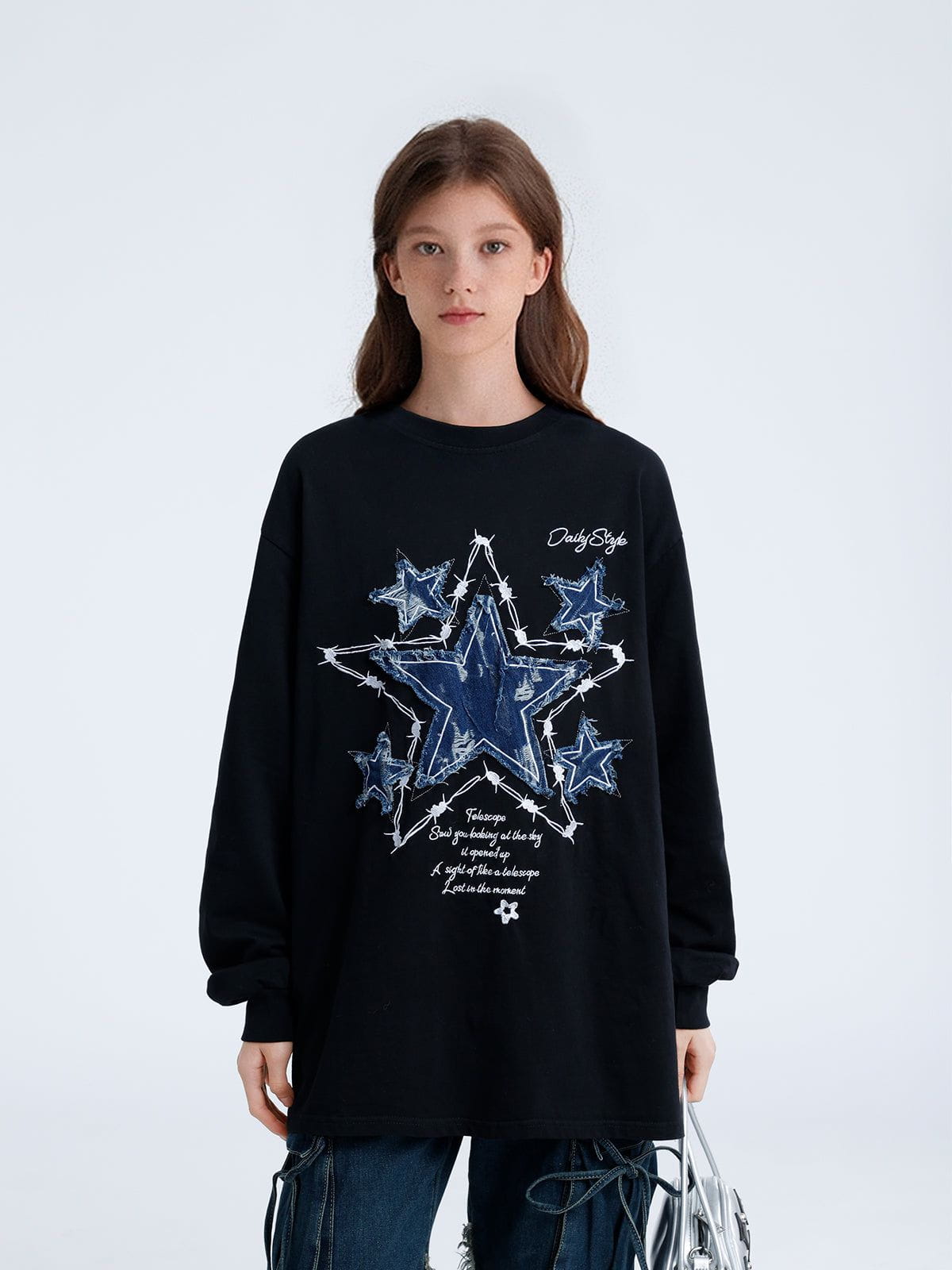 Aelfric Eden Applique Embroidery Denim Star Sweatshirt