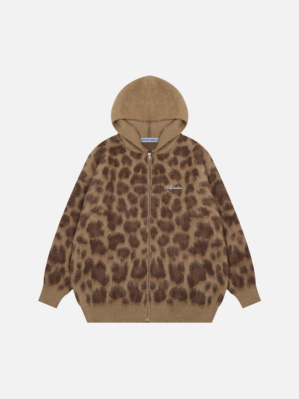 Aelfric Eden Leopard Print Knit Zip Up Hoodie