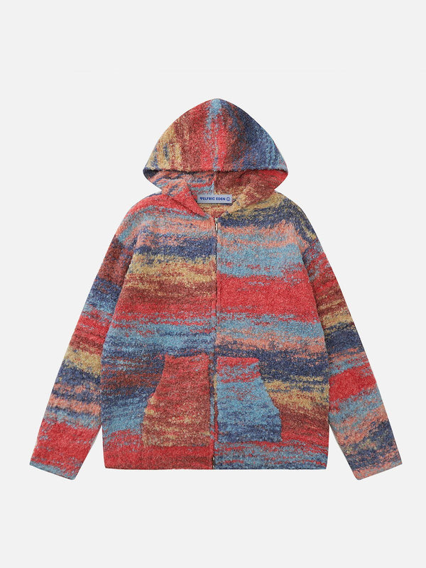 Aelfric Eden Color Blocking Stripe Wool Zip Up Hoodie