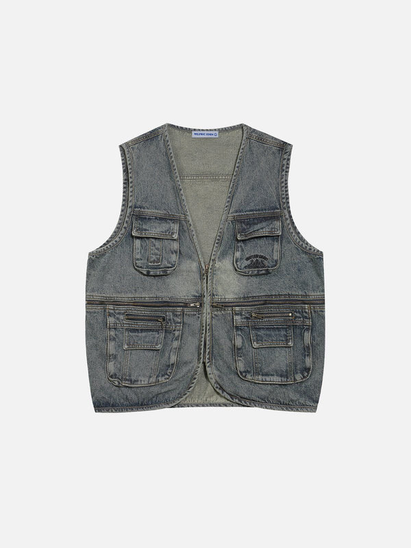 Aelfric Eden Zip Up Washed Denim Vest