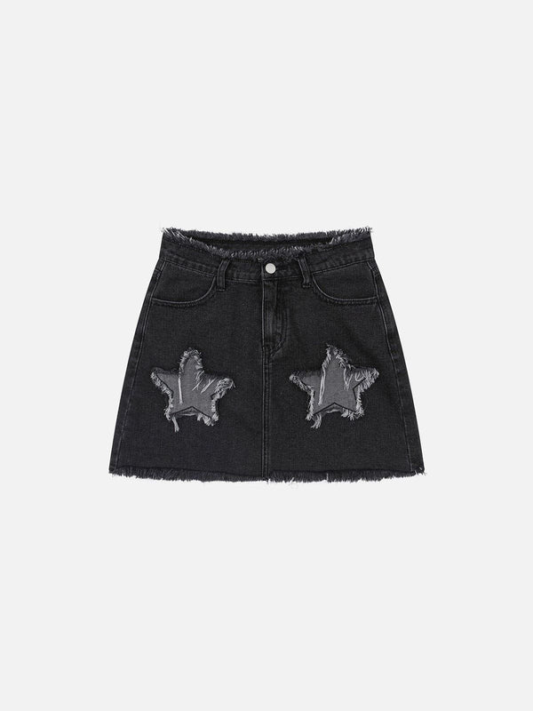 Aelfric Eden Irregular Raw Edge Star Denim Skirt