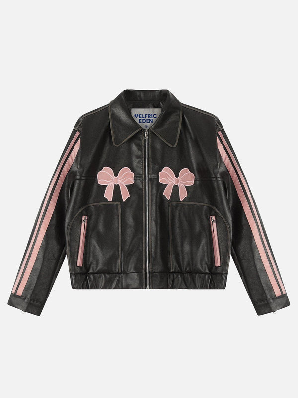 Aelfric Eden Embroidery Bow Faux Leather Jacket