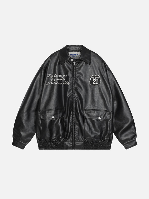 Aelfric Eden Embroidery Faux Leather Racing Jacket