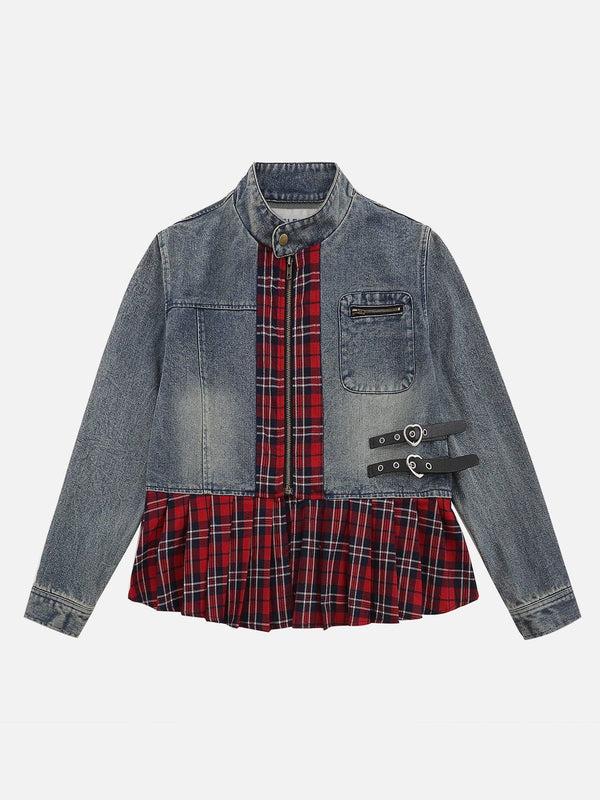 Aelfric Eden Plaid Wrinkle Patchwork Denim Jacket