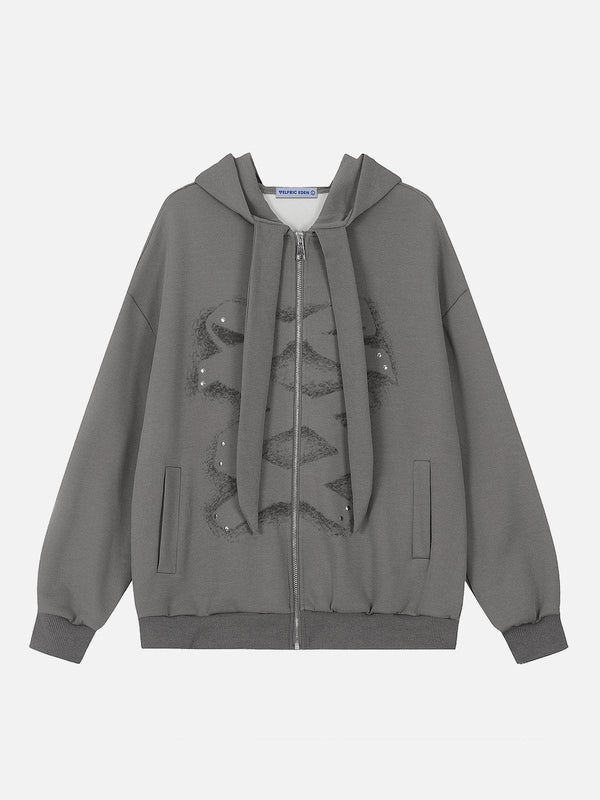 Aelfric Eden Rivet Bow Print Zip Up Hoodie