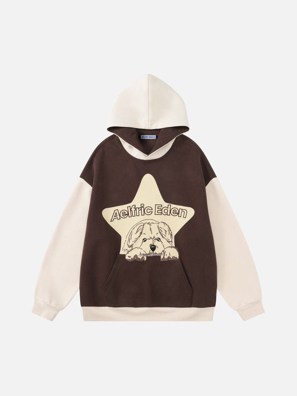 Aelfric Eden Color Blocking Cartoon Dog Hoodie