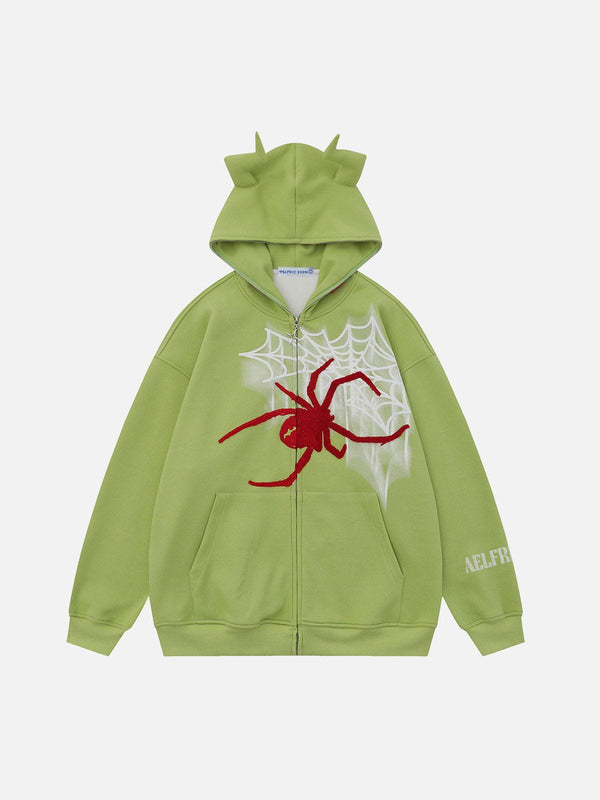 Aelfric Eden Horn Design Flocking Spider Zip Up Hoodie