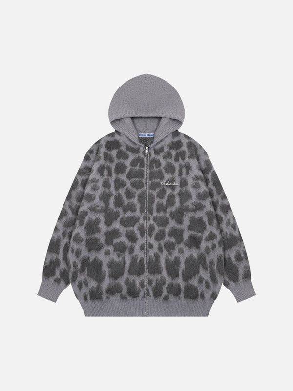 Aelfric Eden Leopard Print Knit Zip Up Hoodie