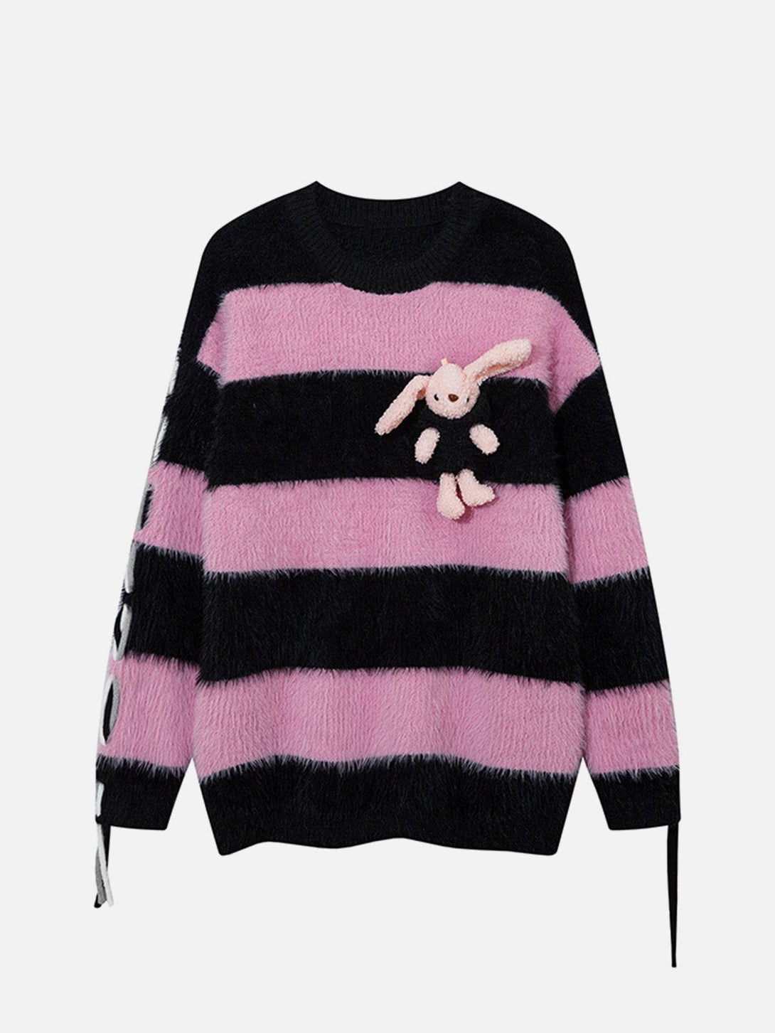 Majesda® - Striped Rabbit Silhouette Jacquard Knit Sweater