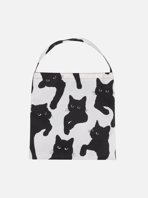 Cat Print Canvas Shoulder Bag